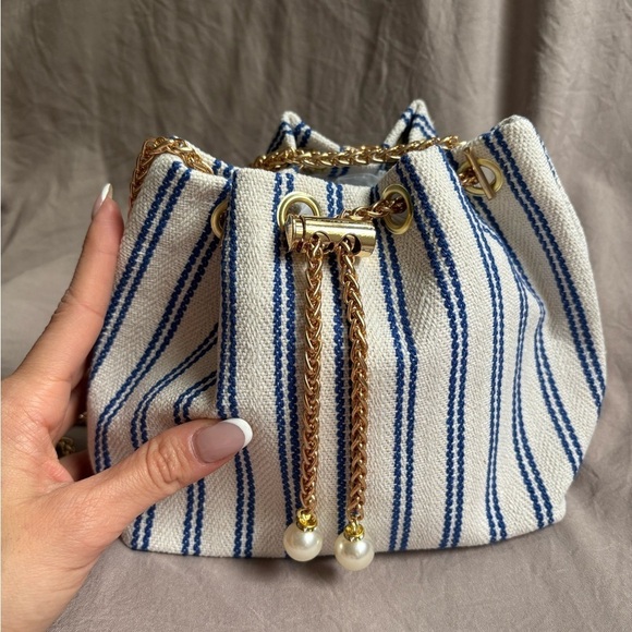 Handbags - Striped Blue and White Women's Bag